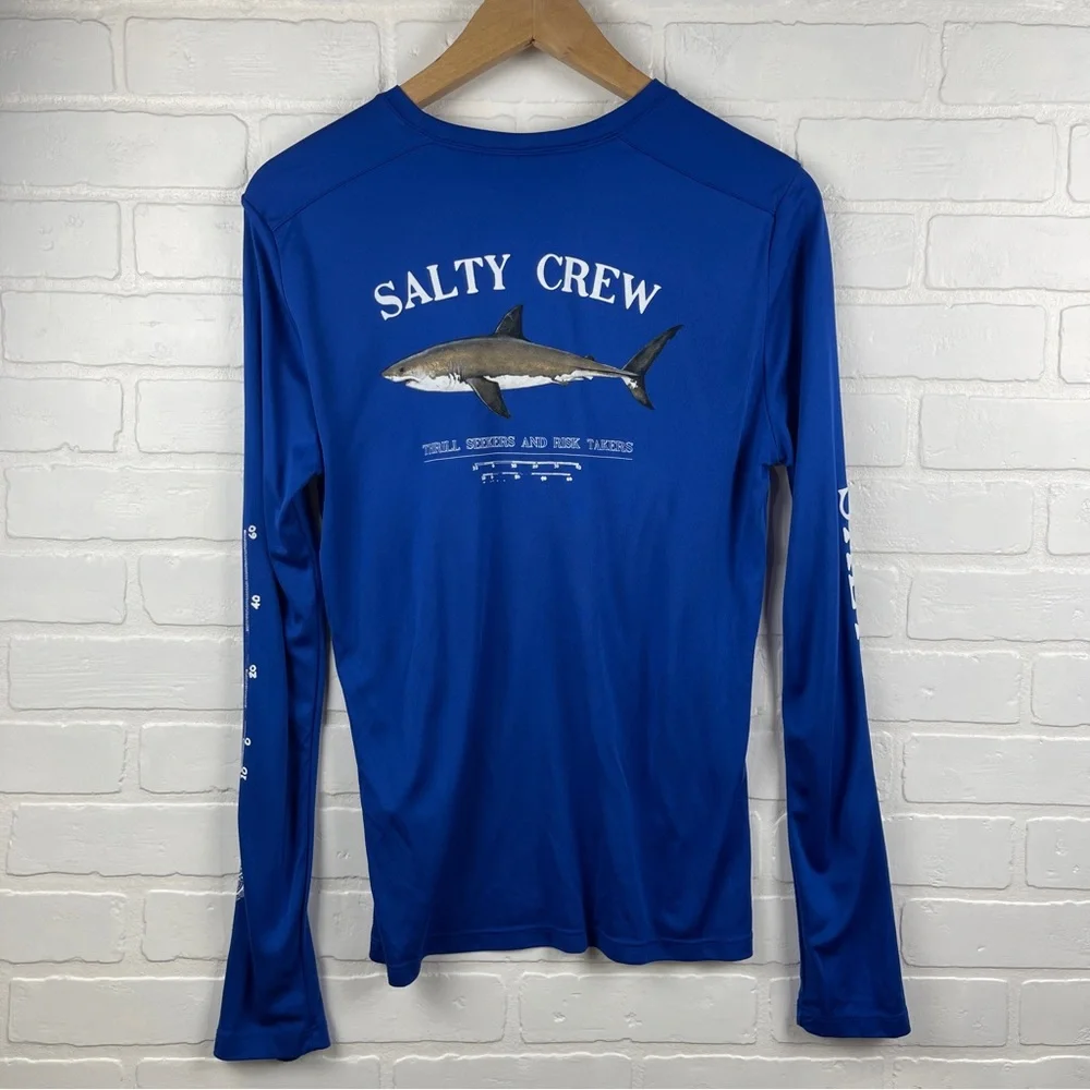 Salty Crew Fishing Sun Shirt long sleeve Royal Blue Shark Graphic tee upf XL